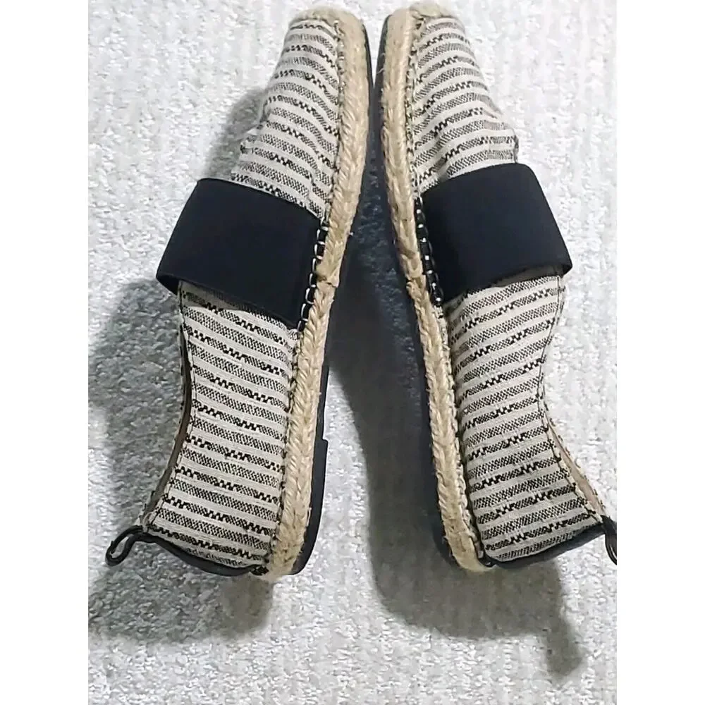 Lord & Taylor LR-Fyona 8.5M Striped Black Beige Rubber Sole Espadrille Flats